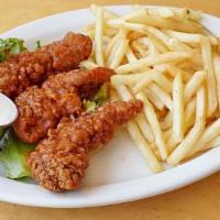 Buffalo Tenders · Lightly battered fried chicken tenders, dipped in hot wing sauce.