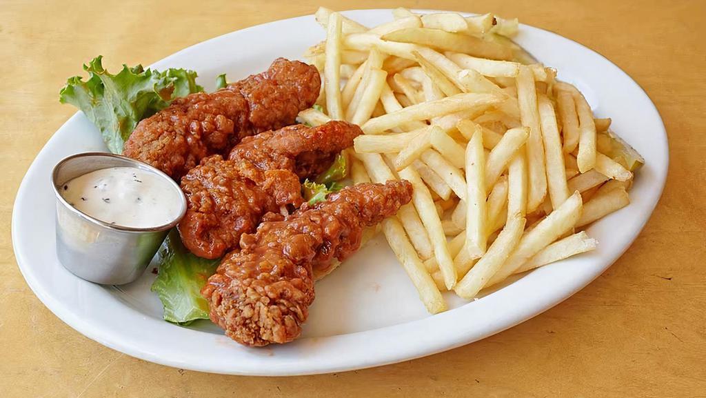 Buffalo Tenders · Lightly battered fried chicken tenders, dipped in hot wing sauce.