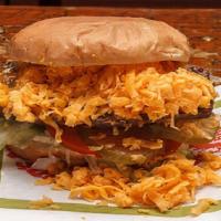 #6 Dressed Cheddar Burger · Charcoal broiled hamburger patty, grated Cheddar cheese, lettuce, tomatoes, pickles, mayonna...