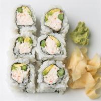 Snow Crab Roll · Snow crab, asparagus, and avocado rolled with sushi rice seaweed inside.