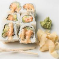 Crispy Fried Salmon Roll · Fried salmon and avocado cucumber with spicy mayo sauce.