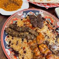 4 Person Mix Kabab With Rice  · Lamb kabab, chickpen tikka kabab, beef Kabab. served with Lamb shink basmati rice, salad, ch...