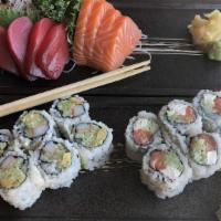 Sushi & Sashimi Combo · 5 pieces of sushi and 6 pieces sashimi and a rainbow roll.