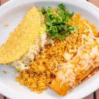 Speedy Gonzalez · One taco, one enchilada, and choice of rice or beans.