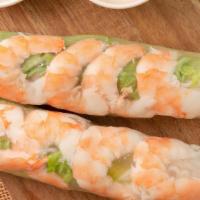 Fresh Shrimp Spring Rolls / Goi Cuon · 2 pieces. Spring rolls filled with shrimps, vermicelli, mixed fresh herbs, cucumber, and, di...