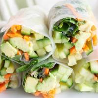 Fresh Veggie Spring Rolls / Goi Cuon Chay · 2 pieces.  Spring rolls filled with tofu, vermicelli, mixed fresh herbs, cucumber, and dip i...
