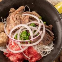 It'S A Wrap'S Pho Dac Biet · Rare filet, meatballs, brisket, shank.

Eggs and beef filets that are served rare or medium ...