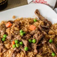 Beef Fried Rice牛炒饭 · Beef with peas, carrot, and onion.