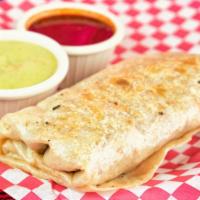 Burritos · your choice of meat or veggie, with rice, beans, melted cheese, and sour cream