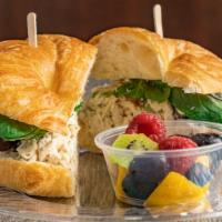 Chicken Salad · Homemade chicken salad. Made w/green onions, celery, grapes and sliced almonds on a toasted ...