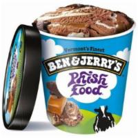 Ben & Jerry'S Phish Food (1 Pint) · Chocolate ice cream with gooey marshmallow swirls, caramel swirls, and fudge fish. 16 oz.