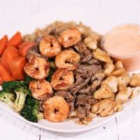 Chicken, Shrimp & Steak Hibachi Dinner · 