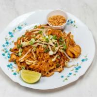 Pad Thai Noodles · Stir fry thin rice noodle with eggs, beansprout, and green onions in a traditional sweet and...