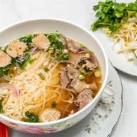 Pho (Rice Noodle Soup) · Rice noodle soup with beef broth with your choice of meat, onion, green onion and cilantro. ...