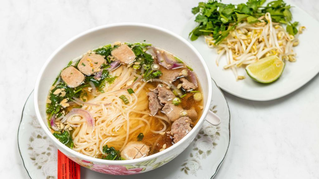 Pho (Rice Noodle Soup) · Rice noodle soup with beef broth with your choice of meat, onion, green onion and cilantro. Served with a side beansprout, basil, lime and jalapeño peppers.