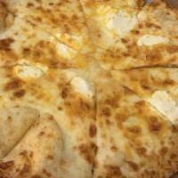 Seven Cheese Pizza · Mozzarella, shredded Parmesan, Parmesan, Feta, cheddar and Provolone.