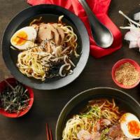 Ramen Noodle · fish cake, boiled egg, green bean, scallion, bean sprout, fried onion, nori seaweed and bamb...