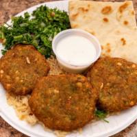 Falafel (Veggie Burger) · Deep-fried ground chick peas or fava beans, parsley, and vegetables.