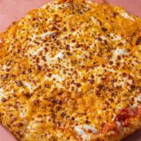 The Big Cheese · Mozzarella, cheddar, asiago, parmesan, romano cheeses on top of homestyle pizza sauce with f...