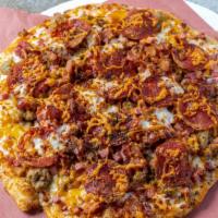 T-Rex Carnivore Pie · Our signature delicious and hearty meat lover’s pizza which includes Italian sausage, ground...