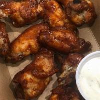 10 Wings · Delicious juicy prime seasoned wings. served with your choice of sauces and dips. teriyaki, ...