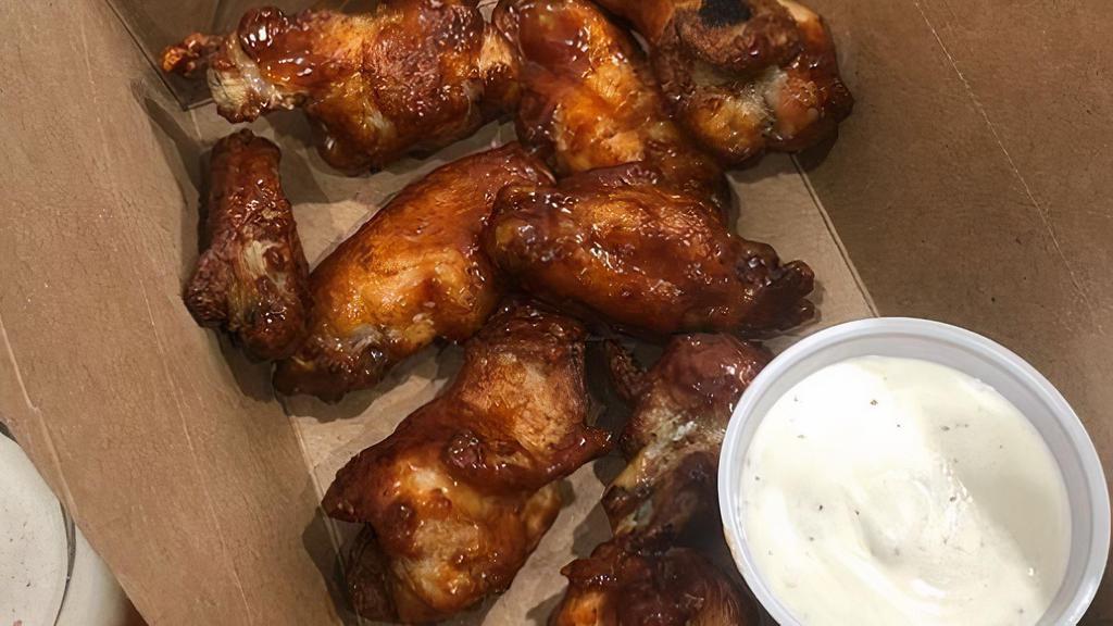 10 Wings · Delicious juicy prime seasoned wings. served with your choice of sauces and dips. teriyaki, buffalo, honey barbeque, and garlic parmesan.