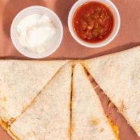 Majestic · Super-sized quesadilla stuffed with grilled chicken, bacon, green peppers, black olives, fou...