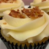 Maple Bacon · Maple cake with a maple frosting and bacon bits on top.