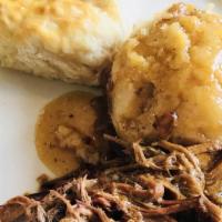 Pot Roast · Gluten free. Just like mom’s. Slowly simmered in its own au jus and served with mashed potat...