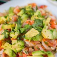 Camarones Al Mojo De Ajo · Jumbo shrimp sautéed in Mexican-style garlic
butter, prepared with diced avocado and pico
de...