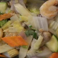 Jumbo Shrimp With Chinese Veg Pint / 白菜虾-小 · With white rice.