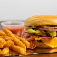 Original John'S Cheeseburger Combo · Burger topped with American cheese, garden lettuce, tomato, onion, pickle, mayonnaise, and m...