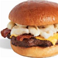 Mac N Cheese Burger Combo · Flame-grilled, 100% angus patty topped with white cheddar mac n cheese, American cheese and ...