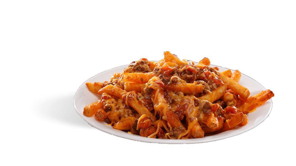 Chili Cheese Fries · Seasoned fries topped with our house-made beef chili and cheddar cheese.