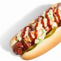 Bbq Slaw Dog · 100% all-beef frank topped with cole slaw, pickles and honey BBQ sauce