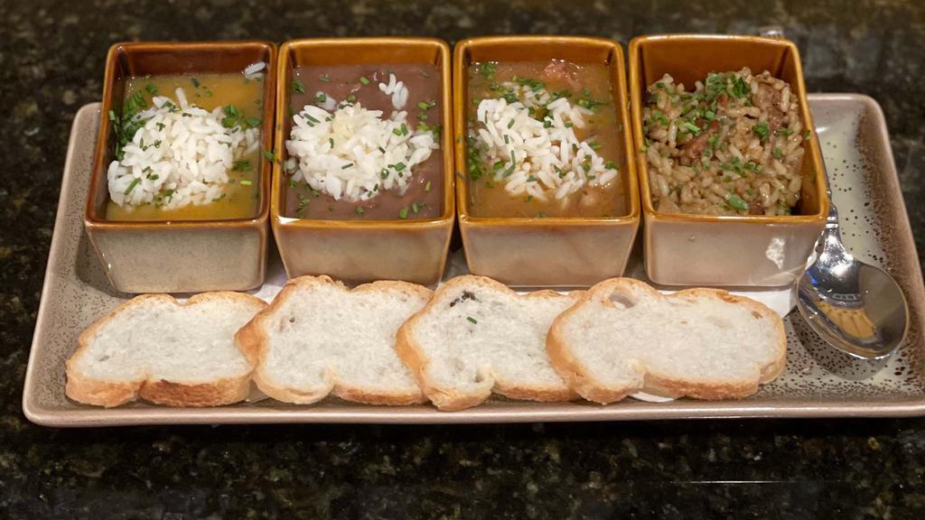 Taste Of New Orleans (Select Three) · Crawfish étouffée, creole jambalaya,duck andouille & black-eyed pea gumbo,red beans & rice.