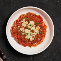 Bolognese Pasta · Spaghetti cooked al dente served with house made meat sauce and delicious parmigiano reggian...