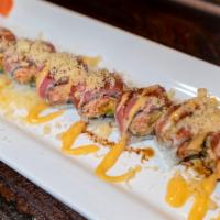 Honey Roll · Spicy crabmeat, steam shrimp, tuna, crunch, and chef's special sauce.