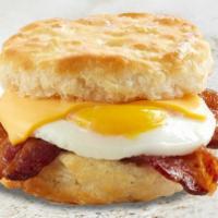 Egg, Cheese And Bacon Biscuit · Fresh buttermilk biscuit with eggs, American cheese and smoked bacon.
