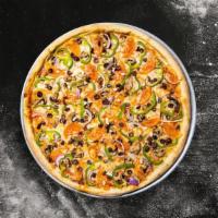 New York Veggie Pizza · Olive oil base with spinach, broccoli, zucchini, fresh garlic, bell pepper, red onion.