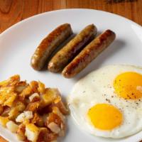 2 Eggs, Sausage And Home Fries & Toast · 