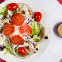 Large Italian Salad · Grape Tomatoes, Red Onions, Green Bell Peppers, Mushroom Slices, Black Olives, Green Olives,...