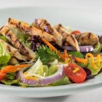 Grilled Chicken Salad (Full Portion) · Mixed greens, carrots, cabbage, Monterey Jack and cheddar, tomatoes, red onions, and crouton...