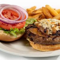 Bleu Cheese & Grilled Onion Burger · Melted bleu cheese and grilled onions. .