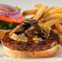 Veggie Burger · Morningstar® veggie burger, grilled onions, sautéed mushrooms, and mustard rémoulade. .