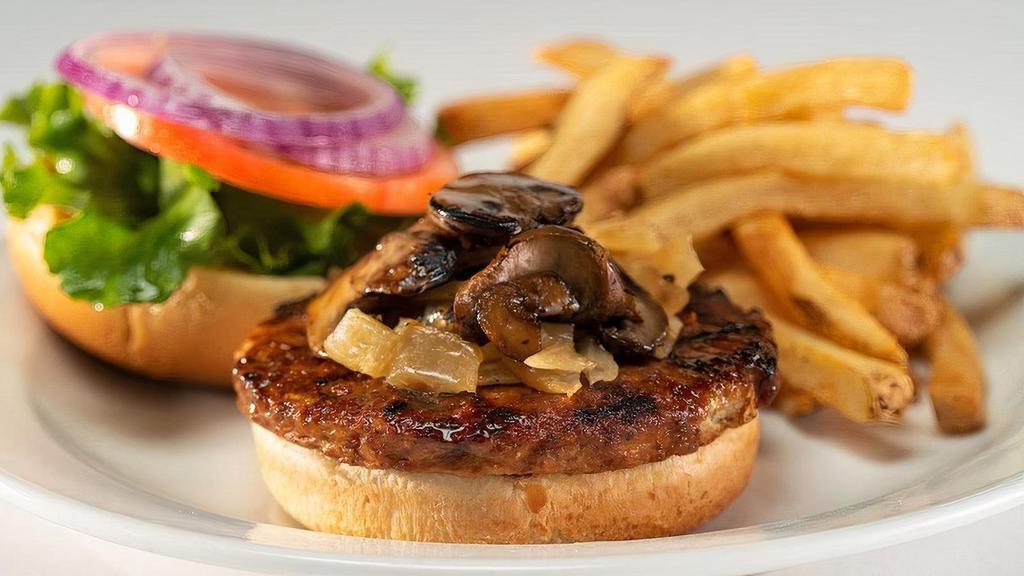 Veggie Burger · Morningstar® veggie burger, grilled onions, sautéed mushrooms, and mustard rémoulade. .