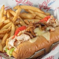 Chicken Cheesesteak · Thinly sliced grilled chicken, grilled onions, lettuce, tomatoes, mayo, and melted cheese..