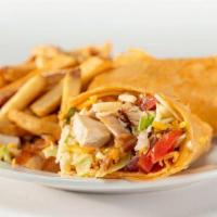 Chicken Ranchero Wrap · Grilled chicken, bacon, diced tomatoes, red onions, mixed cheeses, shredded lettuce, and Ran...