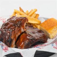 Gf Bbq Ribs (Full Order) · Baby back pork ribs with choice of sauce, cornbread, and choice of sides.  Calories are base...