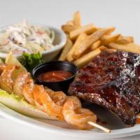 Rib & Shrimp Combo · Half order of baby back pork ribs with fried or grilled shrimp. Served with choice of sides....